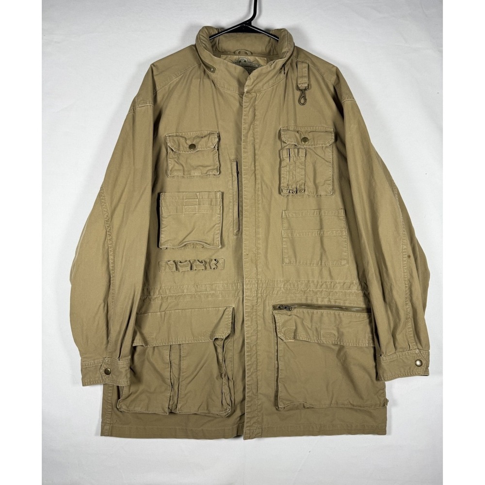 Vintage Banana Republic Jacket Mens Large Khaki Safari Travel Hooded Cotton 80s